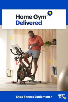 a man on a stationary bike using the home gym belivered shop fitness equipment