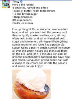 the recipe is shown with an image of peaches and whipped cream on top, along with instructions for how to make it