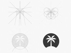 four different types of logos on a white and black background, each with a palm tree