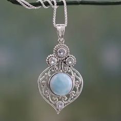 Fair Trade Larimar and Blue Topaz Silver Pendant Necklace, "Delhi Hope" - Affordable Artisan Made Jewelry Blue Topaz Pendant Necklace, Sterling Silver Promise Rings, Blue Topaz Necklace, Blue Topaz Pendant, Topaz Pendant, Sterling Silver Engagement Rings, Silver Pendants, Bridal Jewelry Sets, Gorgeous Necklaces