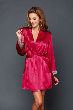 Long days...tough meetings...lengthy to-do list...Wrap yourself in this petal-soft silk wrap and let the day slip away into an evening of pampering. Shimmering silk highlights the Calais lace along the cuffs of this short wrap. This pretty wrap complements anything in our Induglence collection, but it is an indulgence all on its own. Silk Wrap Robe For Wedding Night, Silk Robe Short, Chic Silk Wrap Robe, Silk Wrap Robe For Sleep, Red Silk Robe Short, Silk V-neck Robe For Loungewear, Terry Robe, Silk Shorts, Silk Wrap