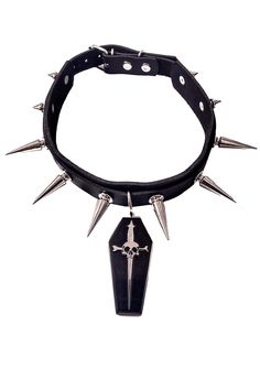 Lip Service Spiked Choker with Coffin Dagger Pendant!!! Keep those pesky neck biters away with this spiked choker. Shiny enamel surrounds the classic chrome dagger logo on the pendant. Black Lip Service logo text on the chrome back. Add the matching earrings for the whole set! Vegan because everything we make is. Made in China 14-16 inch neck Choker is made from vegan PU and chrome hardware Vegan LS-206 Necklace Png, Spiked Choker, Lip Service Clothing, Emo Jewelry, Goth Accessories, Cute Slippers, Black Lips, Service Logo, Kawaii Accessories