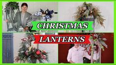 four different christmas decorations with the words, christmas lanterners on them and an image of a man standing in front of a fireplace