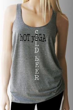 Hot Yoga Cold Beer Yoga Tank. Yoga Tank Top. Yoga Top. Workout Tank. Workout Shirt. Workout Clothes. Fitted Letter Print Activewear For Yoga, Racerback Stretch Activewear With Letter Print, Racerback Activewear With Letter Print, Sporty Letter Print Tops For Yoga, Stretch Graphic Print Yoga Tops, Cotton Activewear With Letter Print For Yoga, Comfortable Letter Print Activewear For Workout, Gray Graphic Print Activewear For Workout, Athleisure Activewear For Light Exercise With Letter Print