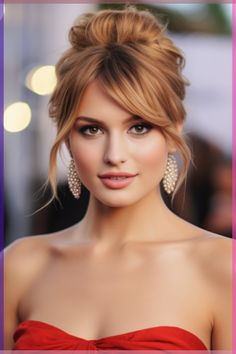 Aesthetic Cute Hairstyle Ideas For short Hair Bangs Hair Ideas, Red Carpet Hair, Ball Hairstyles, Fringe Bangs, Messy Bun Hairstyles, Wedding Hair Inspiration, Penteado Cabelo Curto, Formal Hairstyles