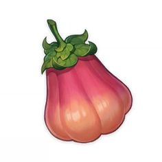 an illustration of a red bell pepper with green leaves on it's top and bottom