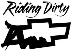 a black and white logo with the word riding dirty on it's left side