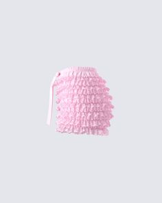 These pink mini shorts are a necessity for all our babes in their cutesy era 🤗 Made from a blend of lightweight jersey and lace fabric and complete with an elastic waistband, seven tiers of lace ruffles, and a satin bow at the center of the waist 🎀 Pink Ruffled Summer Bloomers, Summer Pink Ruffled Bloomers, Pink Ruffled Bloomers For Summer, Cute Pink Short Bloomers, Cute Pink Ruffled Shorts, Cute Short Pink Bloomers, Cute Tiered Skirt Shorts With Ruffles, Pink Ruffled Shorts For Beach, Pink Cotton Bloomers With Ruffles