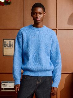 Color: BLUECountry of Origin : China Ogap Factory Navy Sweater, Blue Monochromatic Outfit, Tweed Sweater, Monochromatic Outfit, Ginger Tea, Blue Sweaters, Stylish Outfits, Ginger, Knitwear