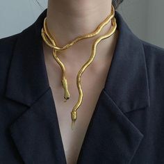 Slithering Snake Bendable Necklace – Wyvern's Hoard Bendable Necklace, Snake Choker Necklace, Golden Snake, Sculptural Jewelry, Snake Jewelry, Diamond Eyes, Snake Necklace, Stylish Necklace, Chunky Jewelry