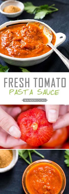 fresh tomato pasta sauce in a white bowl