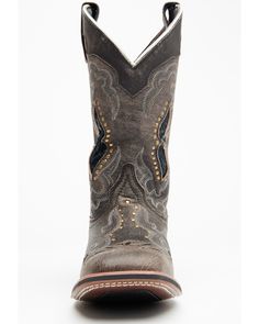 Laredo Women's Spellbound Cowgirl Boots - Square Toe, Brown Western Leather Boots With Rivets, Western Brown Boots With Rivets, Leather Boots With Rivets And Snip Toe, Leather Boots With Rhinestone Rivets And Round Toe, Fitted Leather Boots With Rhinestone Rivets, Cowgirl Boots Square Toe, Contrast Piping, Cowgirl Boots, Textile Prints