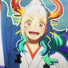 an anime character with horns on her head