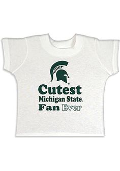 Get your future Spartans fan ready for the tailgate in this Michigan State Spartans Toddler White Short Sleeve Tee. This MSU Tee features a screen printed team graphic. Team graphic, Short sleeve, T-shirt, Crew neck, Super soft cotton material, A perfect addition for any future fan's wardrobe!, Fit: True to Size, 100% Cotton, Machine washable Pre-shrunk Cotton Tops For Fan Events, White Cotton Tops For Fan Events, Cotton Short Sleeve T-shirt With Mascot, Fan Apparel Tops With Mascot For Sports Events, Collegiate Mascot T-shirt For Fans, Crew Neck T-shirt With Mascot For Fans, Fan Apparel T-shirt With Mascot For Sports Events, Fan Apparel T-shirt With Mascot, Cotton Crew Neck T-shirt With Mascot