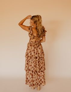 Ruffle tiered maxi Fit is true to size Back is criss-crossed and open If you are between sizes, size UP ONE Top Graphic Tees, Dress Accessories, The Fall, Graphic Tees, Maxi Dress, Turquoise, Dresses