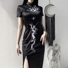 Find ideas๏ฟฝand inspiration for Dark Black Wind Hip Hop Large Size Long Dress Hip Hop Embroidered Qipao Dress, Fashion Women's Dresses Adrogonus Dress, Chinese New Year Dress Modern, Hu Tao Dress, Chinses Dress, Hip Hop Dress, Slim Bodycon Dress, Chinese Style Dress, Fearless Women, Breathable Clothes