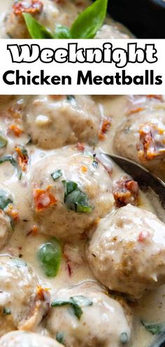 a close up of meatballs in a white sauce