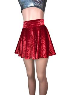 Red Crushed Velvet High Waisted Skater Skirt - Clubwear, Rave Wear, Mini Circle Skirt, Santa Skirt Santa Skirt, Mini Circle Skirt, Velvet Skater Skirt, White Skater Skirt, Corset Skirt, High Waisted Maxi Skirt, Taylor Swift Outfits, Metallic Skirt, Rave Wear