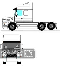 the front and side view of a semi truck