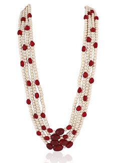 Traditional Pearl and Ruby Necklace Riana by Shikha Jindal - Fabilicious Fashion Indian Theme, Indian Wedding Wear, Ruby Beads, Ruby Necklace, Stunning Jewellery, Intricate Design, Wedding Wear, Timeless Beauty, Necklace Set