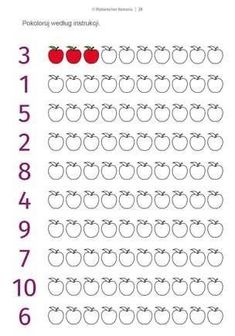 a printable worksheet with numbers and apples on it for kids to practice counting