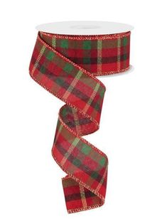 a red and green plaid ribbon on a white background