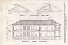 Blueprint Section and Roof Truss Elevations - Ellis Island, Contagious Disease Hospital Measles Ward A, New York Harbor, New York County, NY Hospital Floor Plan, New York Harbor, York County, Roof Trusses, Ellis Island, Disease, Roof, Floor Plans, New York