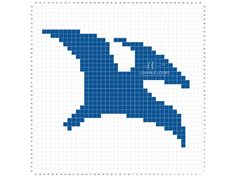 a cross stitch pattern with the shape of a bird in blue and white, against a white background