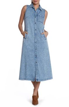 The denim dress gets a summery style-up with a sleeveless silhouette and a soft fabrication enriched with lyocell and cotton. Front button closure Spread collar Sleeveless Chest patch pocket; front welt pockets 62% lyocell, 20% cotton, 12% polyester, 5% rayon, 1% spandex Machine wash, tumble dry Imported Denim Shirt Dress, Shirtdress, Welt Pockets, Denim Dress, Patch Pocket, Lab, Nordstrom, Spandex, Womens Dresses