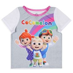 Inspired by the educational series are these CoComelon pajamas. CoComelon is a preschool educational show centered around a young boy named JJ. He and his pals go on educational adventures, learning and growing along the way. Inspired by the educational series are these Cocomelon pajamas. The top has raglan-style short sleeves with a rainbow design and the bottoms feature an allover print of brightly colored watermelon televisions. This set is perfect for your little one to snuggle up and watch Playful Tops For End Of School Year Playtime, Multicolor Character Print Tops For Sleepover, Girl Rainbow, Kids Clothes Boys, Boys Pajamas, Rainbow Design, Shirt And Pants, Boy Names, Kid Shoes