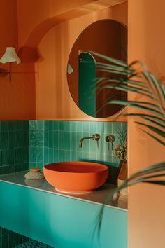 28 Bathroom Paint Color Ideas Teal And Orange Bathroom, Crazy Bathroom Design, Colourful Small Bathroom, Bathroom Ideas Orange, Orange Bathroom Ideas, Bathroom Paint Color Ideas, Bathroom Teal, Bathroom Paint Color, Vibrant Bathroom