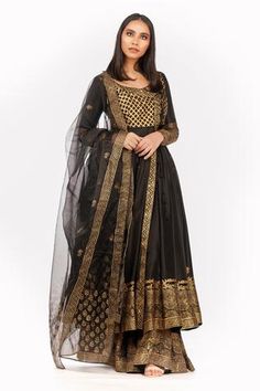 Shop for Shruti S Black Silk Hand Block Print Angrakha Sharara Set for Women Online at Aza Fashions Black Angrakha, Silk Sharara, Printed Sharara, Black Anarkali, Silk Anarkali, Silk Set, Sharara Set, Organza Dupatta, Indian Fashion Designers