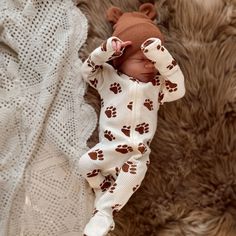 Organic Waffle Basic Zip Footie, Bear Paw Super Soft White Onesie For Playtime, Playful White Footie For Playtime, Soft White Onesie For Playtime, Brown Winter Onesie For Playtime, Bear Paw, Bear Paws, Neutral Design, Waffles, Baby Boy