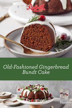 an old - fashioned gingerbread bundt cake on a plate