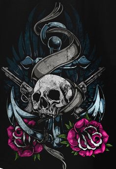 Badass Skulls, Harley Davidson Art, Roses Tattoo, Sugar Skull Tattoos, Goth Wallpaper, Skulls Drawing