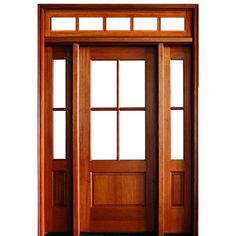 4-Lite TDL 80 Mahogany Entry Door with Two Sidelites and Rectangular Transom with Clear Beveled or Flemish Low-E Glass Exterior Door With Sidelights, Exterior Door Styles, Interior Glass Doors, Mahogany Entry Doors, Farmhouse Craftsman, Laminated Veneer Lumber, Entry Doors With Glass, Custom Wood Doors, Wood Exterior Door