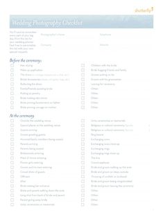 the wedding photography checklist is shown in this printable form, with blue text on it