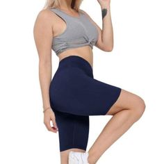 ** High Waisted Yoga Biker Shorts For Women, Tummy Control Workout Spandex Shorts Comfortable And Breathable Material - 87% Polyester, 13% Spandex, The Stretchable Fabric Is Carefully Chosen To Ensure Maximum Comfort-Ensures No Itching, Irritation Or Chafing. With A Wide, High Rise Waistband With Tummy Control, These Yoga Leggings Are Perfect For Active Women Color: Navy Stretch Leggings With Built-in Shorts For Pilates, Short Leggings With Built-in Shorts For Yoga, Stretch Athletic Shorts For Gym Above Knee, Blue Activewear With Built-in Shorts, Seamless Stretch High-waisted Biker Shorts, High Stretch Above Knee Biker Shorts For Yoga, Compressive Above-knee Athletic Shorts For Yoga, Compression Yoga Activewear Above Knee, Compressive Activewear For Yoga Above Knee