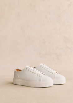 Maël Trainers - Smooth White - Bovine leather - Sézane Parisian Style, Leather, White