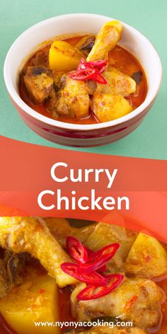 curry chicken in a bowl with red peppers