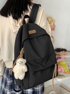 Free Returns ✓ Free Shipping✓. Waterproof,Lightweight Knot Decor Backpack With Bag Charm For Teen Girls Women College Students,Rookies & White-Collar Workers Perfect For Office,College,Work ,Business,Commute,Outdoors, Travel, Outings,Middle School, High School, School Supplies,School Backpack,School Bag,Back To School,Backpack For School, Suitable For Teen Girls Women College Students,Boys And Men, Perfect For Back To School- Women Functional Backpacks at SHEIN. Black School Bags, Knot Decor, Preppy Bags, Stylish School Bags, Tas Fashion, Back To School Backpacks, College Bags, College Backpack, Classic Backpack