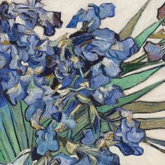 a painting of blue flowers in a vase