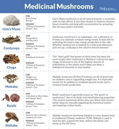 the medical mushrooms list is shown in this graphic, which shows what they look like