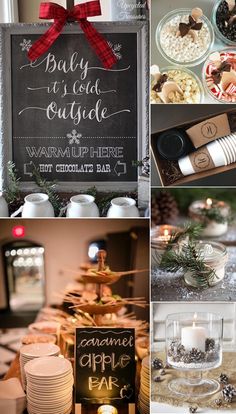 a collage of pictures with candles, cookies and desserts on it's side