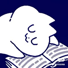 a drawing of a man reading a book with his head resting on an open book