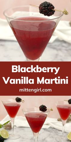 blackberry vanilla martini is garnished with blackberries