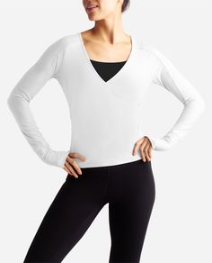 DetailsWomen's Barre Wrap Long Sleeve Top Overlap Wrap Front Long Cuffs With Thumbholes Ruching At Side Cropped Body Length Fabric88% Polyester/12% SpandexStyle Number4053 Fitted V-neck Top For Pilates, Leotard Tops, Dance Women, Girls Leotards, Dance Tights, Girl Sleeping, Girls Socks, Womens Tights, Womens Activewear