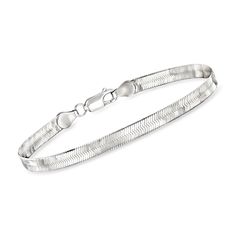 Ross-Simons - 14kt White Gold Herringbone Bracelet. 7". Shining bright in high-polished 14kt white gold, our sleek and sophisticated herringbone bracelet is a classic you'll love. Wear it solo or stacked with other favorites! Lobster clasp, 14kt white gold herringbone bracelet. Classic Snake Chain Bracelet For Formal Occasions, Modern Snake Chain Bracelet For Formal Occasions, Modern Snake Chain Bracelet For Formal Events, Elegant Sterling Silver Snake Chain Bracelet, Elegant Snake Chain Bracelet For Anniversary, Herringbone, Sleek, Jewelry Bracelets, Fine Jewelry