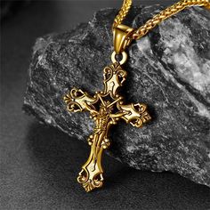 Catholic Christ stainless steel Crucifix cross necklace for men, display your faith wherever you go. Made of 316L stainless steel, which will last for a long time. Packed in a delicate box. Inspirational jewelry for family members or friends who are going through rough times.  SPU:  TP60058  Collection:  Religious  Material：Stainless Steel  Pendant:  50mm*31.9mm  Chain Length:  22+2 inches  Weight: 23.4g  Clean it with a soft dry cloth.  Keep away from water and chemicals.  Avoid wearing it when Cross Necklace For Men, Crucifix Necklace, Rough Times, Viking Symbols, Inspirational Jewelry, Creating Jewelry, Viking Jewelry, Necklace For Men, Mens Pendant