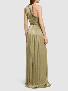 Asymmetrical neckline. Concealed zip closure. Braided trim. Model is wearing a size36 One Shoulder Long Dress, Lurex Fabric, Asymmetrical Neckline, Long Dress, The Dress, Special Occasion, One Shoulder, Top Brands, Braids